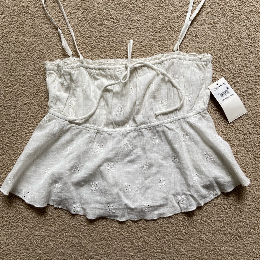 O'Neill White Eyelet Tie-Front Peplum Cami